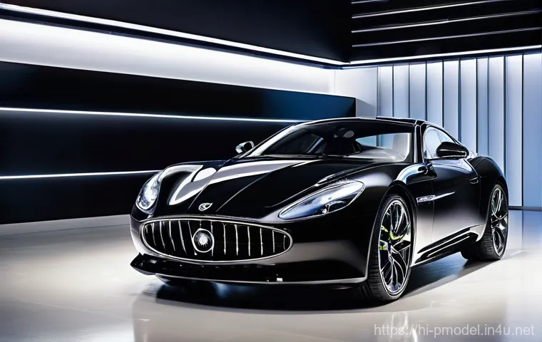 유광과 무광 도색 차이 - **Prompt:** A luxurious, brand new sports car gleaming under soft, bright showroom lights. The car's...
